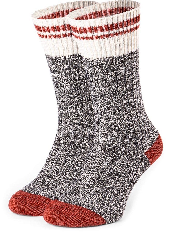 CheshKit Women's Cozy Cabin Warm Wool Vintage Soft Thermal Slipper Crew Socks (2 Pairs Pack, Grey/Red) - Image 1